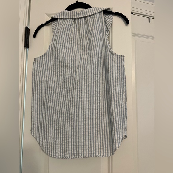 Anthropologie Pilcro Tie-Front Buttondown Tank Blue White Seersucker Stripes - Picture 4 of 6